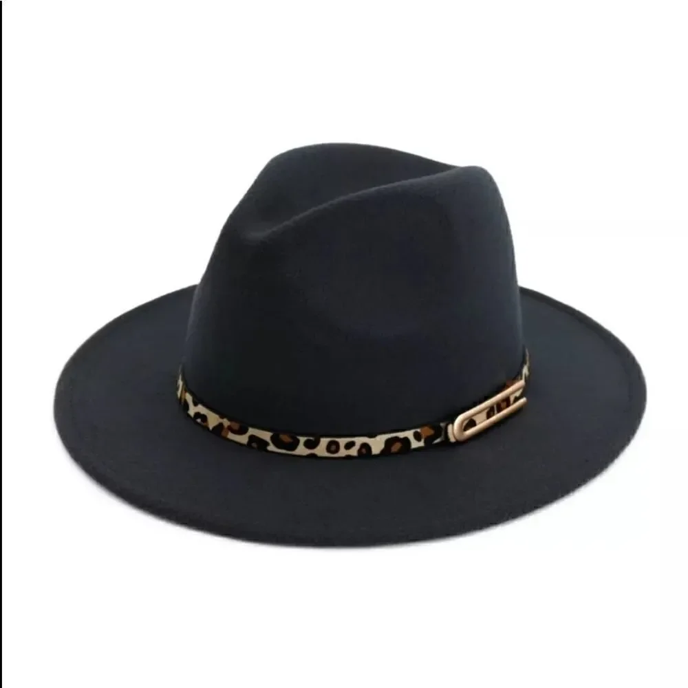 Dark grey Unisex Fedora Hat with Animal Print Belt